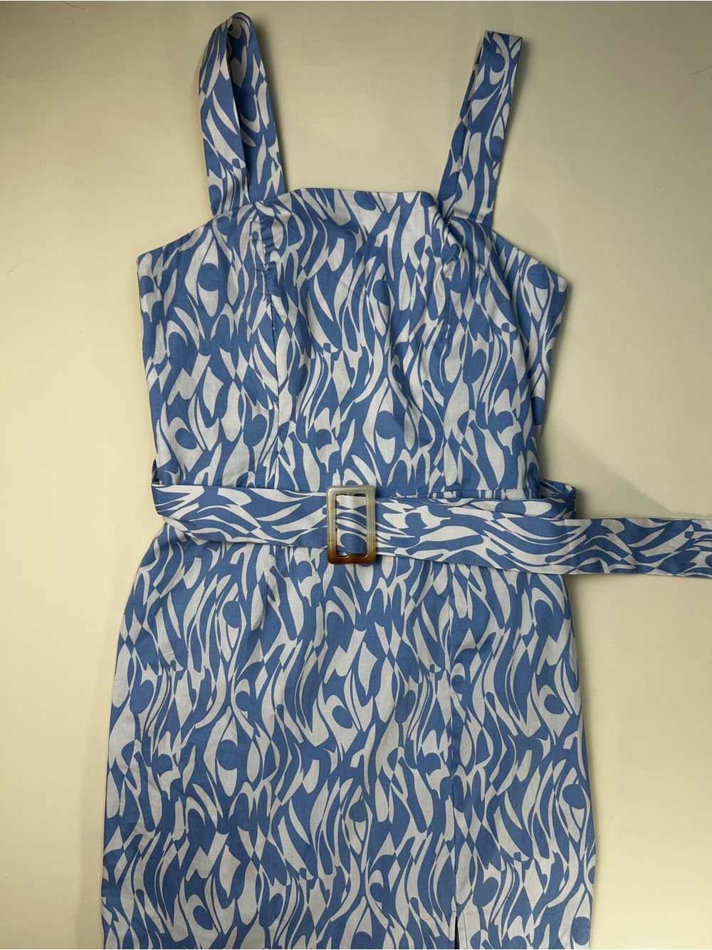 Monteau Light Blue Printed Square-Neck Midi Dress with Belt size S - Picture 3 of 8